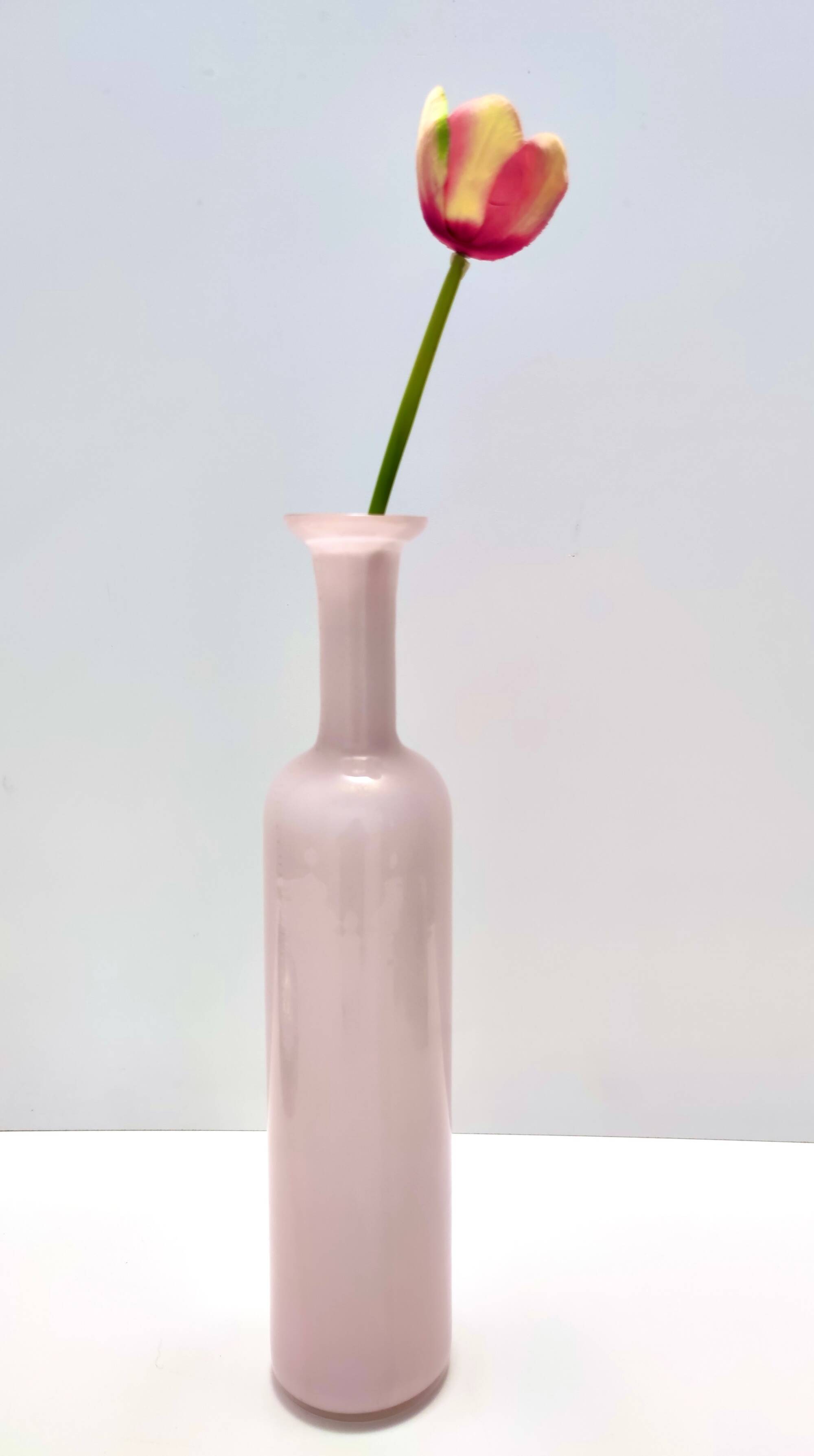 Pink Encased Murano Glass Bottle Vase with Gold Leaf by Salviati, Italy
