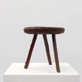 Rustic Wabi Sabi style solid oak tripod stool, France ca. 1850