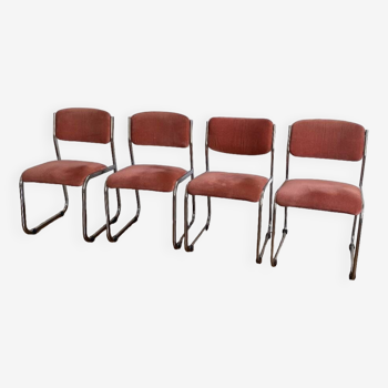 Ensemble de 4 chaises chromées traineau