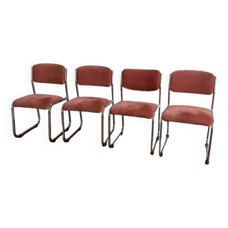 Set of 4 chrome sled chairs