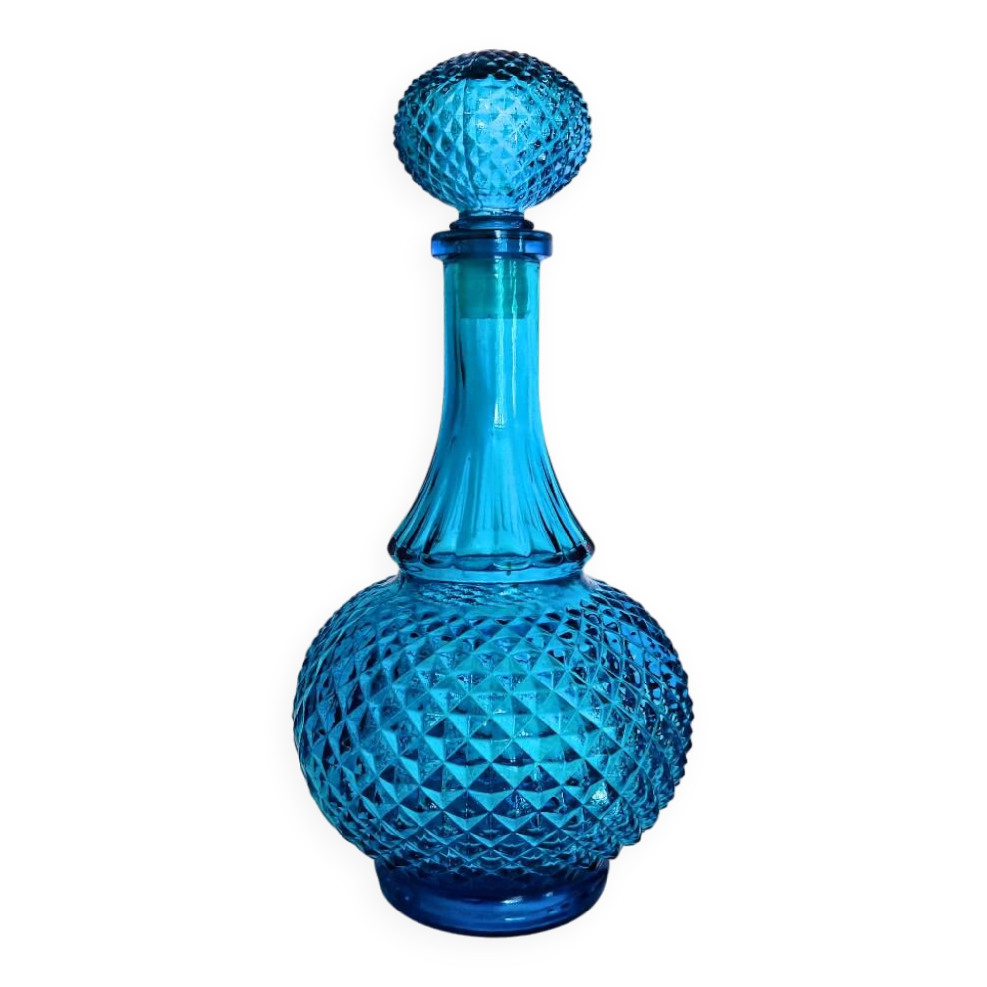 Bouteille en verre bleu belge vintage
