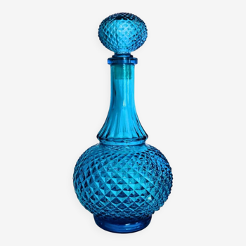 Bouteille en verre bleu belge vintage