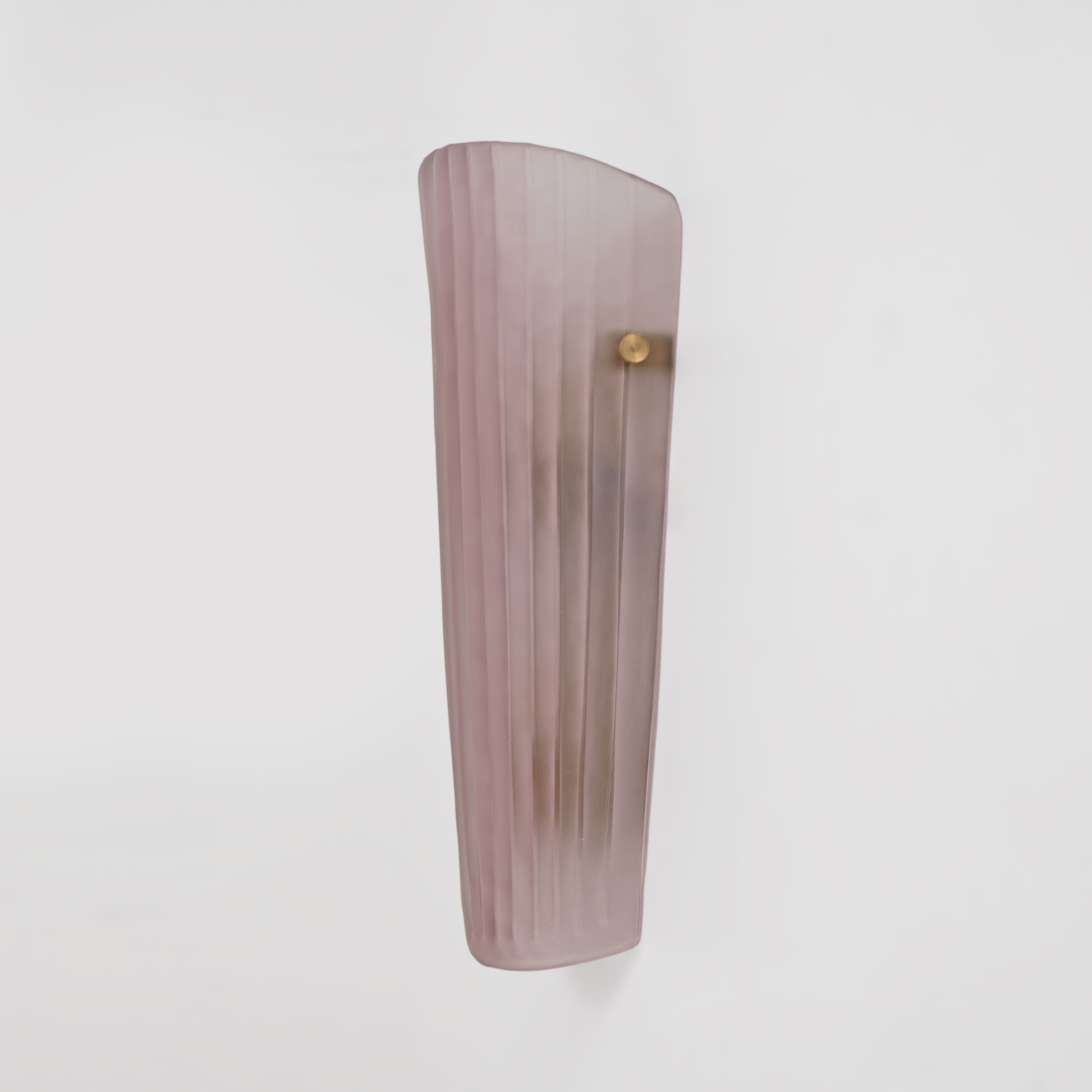 Pair of Murano Glass Wall Sconces in Pink Ribbed Glass and Brass, Italy