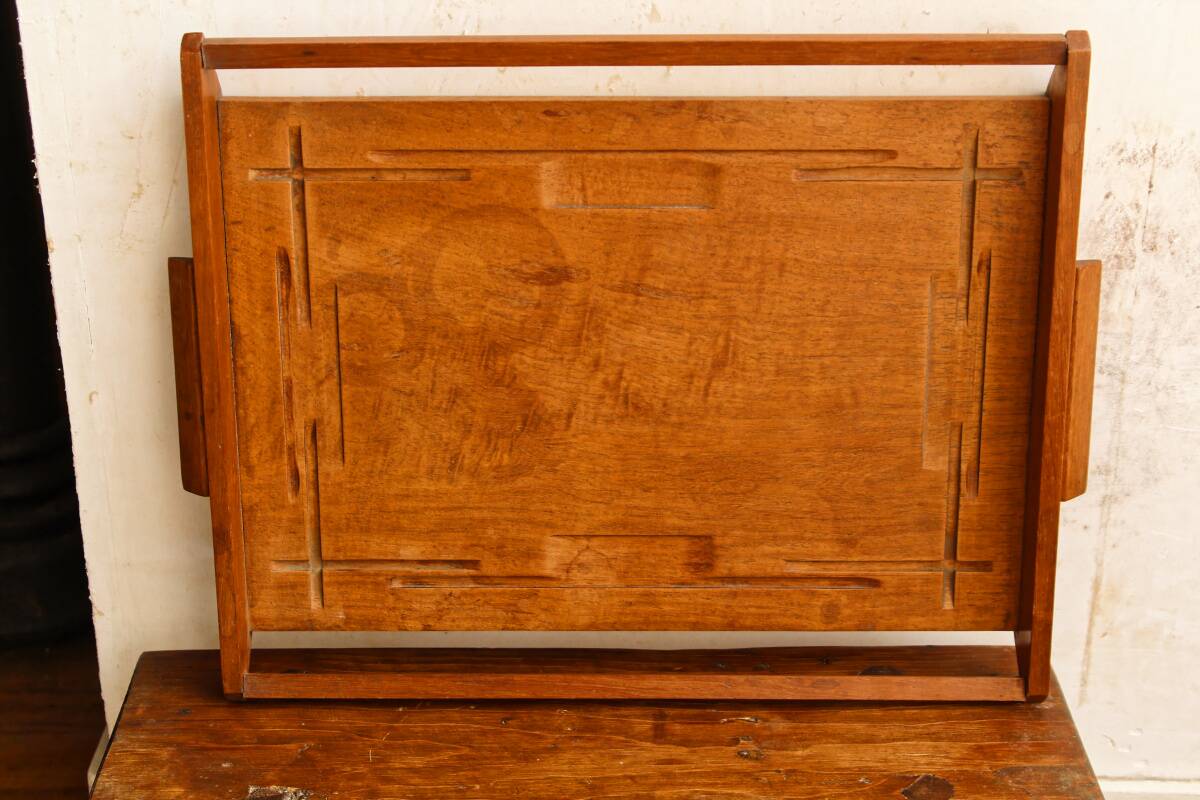 Art deco tray in solid teak