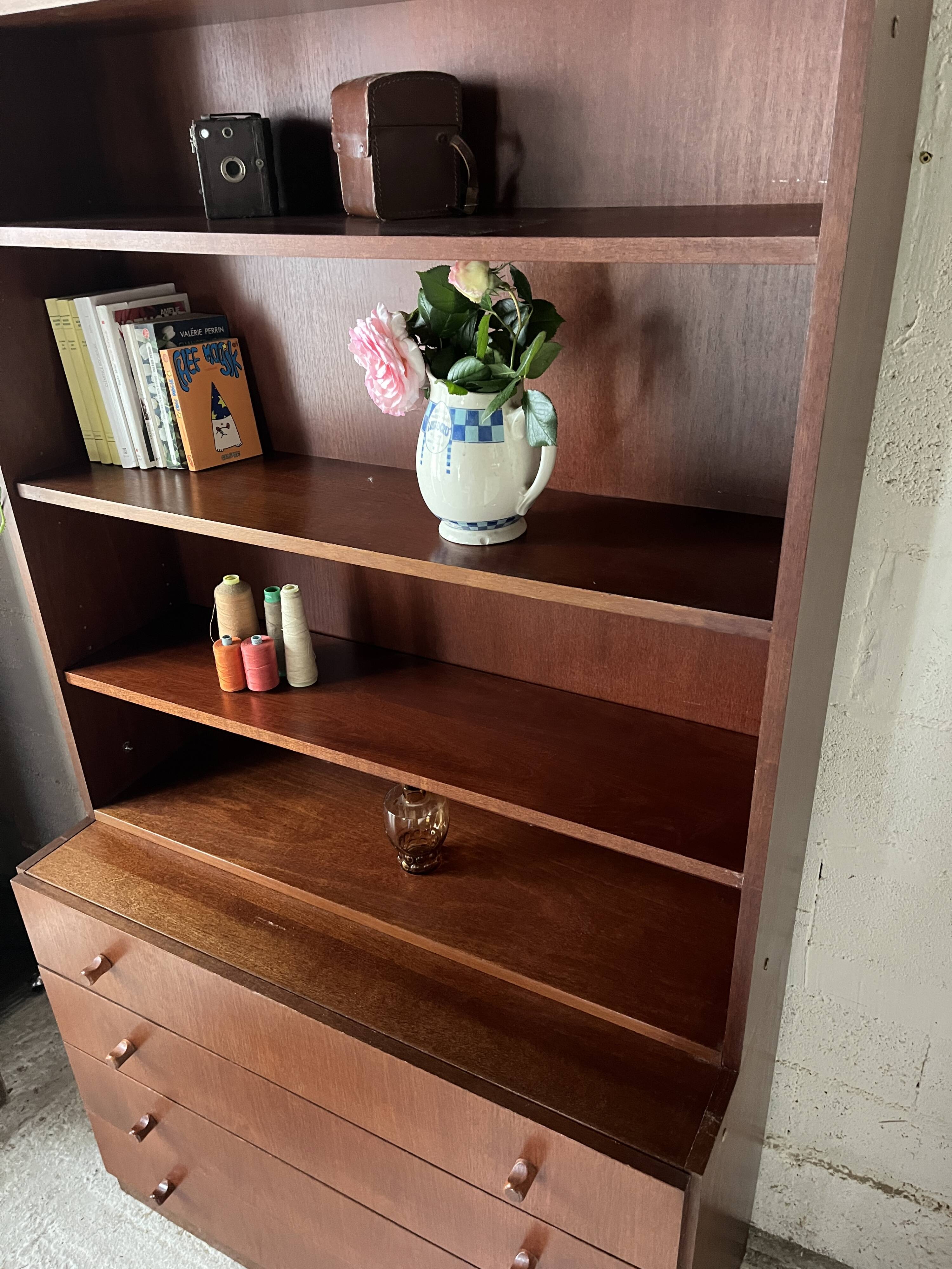 Bookcase, teak chest of drawers, 1960