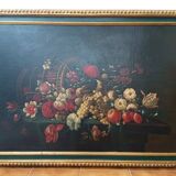 Peinture à l'huile encadrée représentant un bouquet de fleurs du XVIIIe siècle