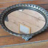 Centre de table en verre miroir ancien en bronze et verre miroir