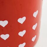 Vintage red enamelled measuring jug with hearts