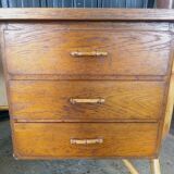 Vintage desk with rattan and solid oak compass legs