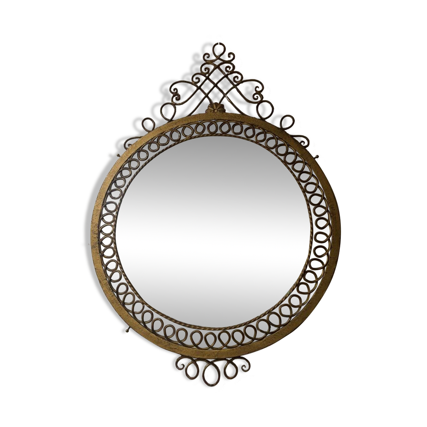 Round wall mirror - Gold metal with scrolls - Classic style - 1950s