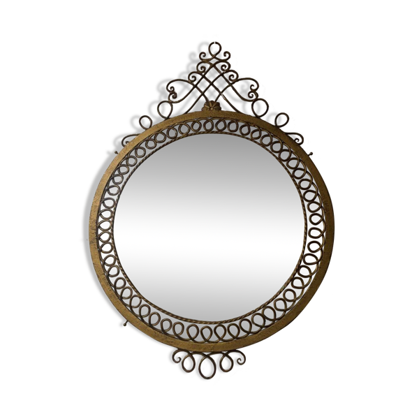 Miroir mural rond - Métal doré à volutes - Style classique - Années 1950