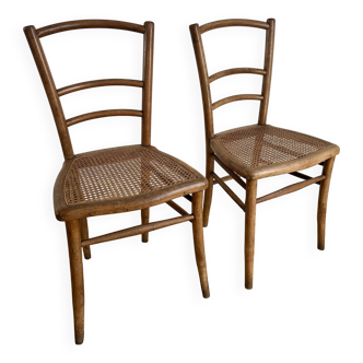 Paire de chaises bistrot cannées