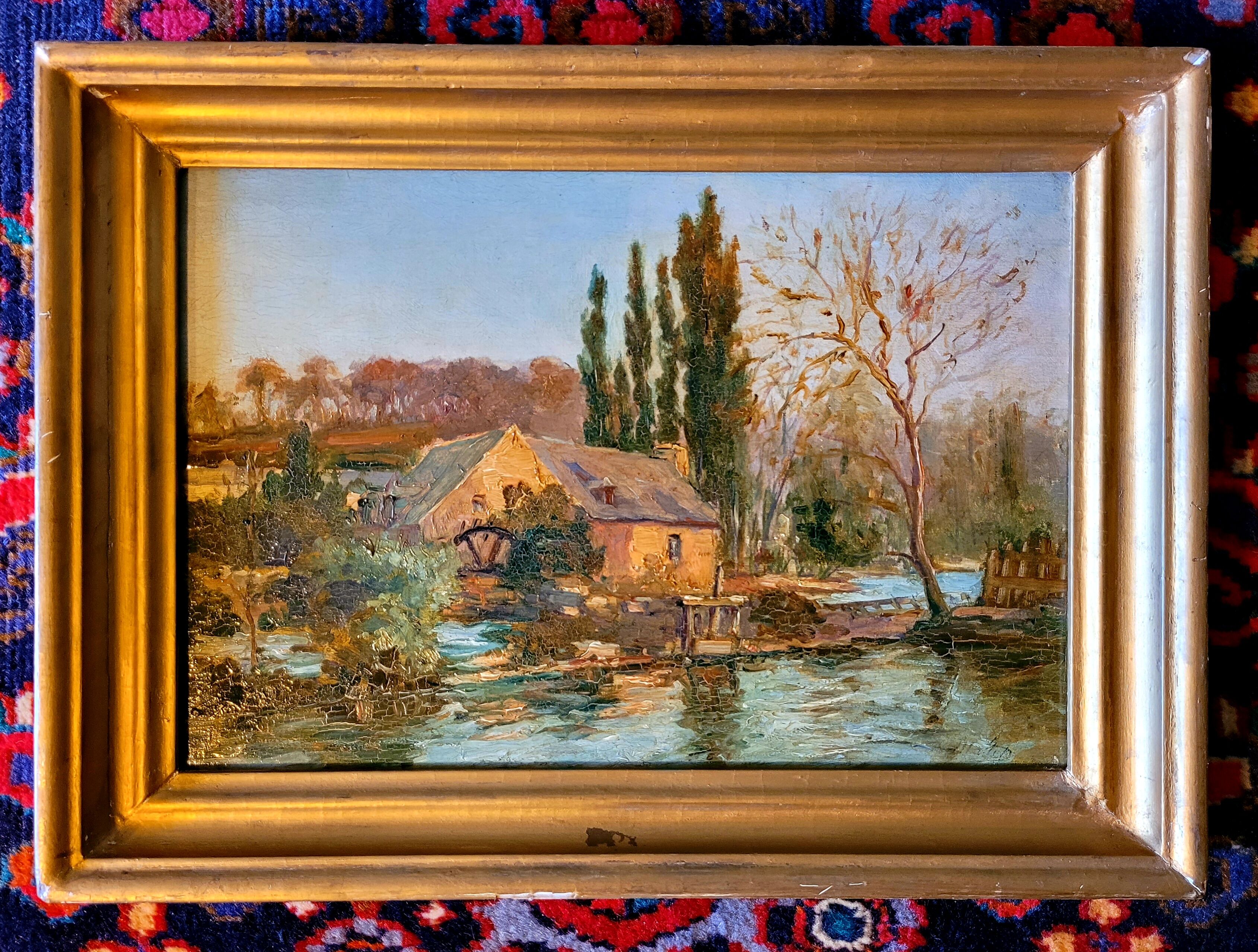 Old painting signed nineteenth and vintage gilded frame