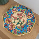 Octagonal dessert plate in Longwy enamels