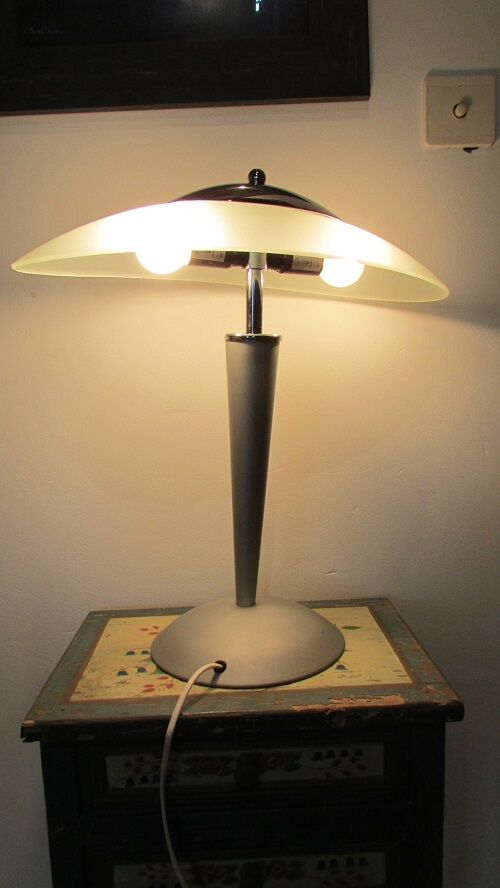 Vintage mushroom lamp, aluminium, glass and stainless steel