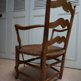 French country provence beech wood armchair with rush wicker seat