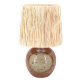Lampe en grès de Jacques Vilain, abat jour raphia, céramique années 70