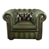 Spacious Chesterfield armchair in green patina