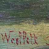 Oil painting on wood panel dated 1936