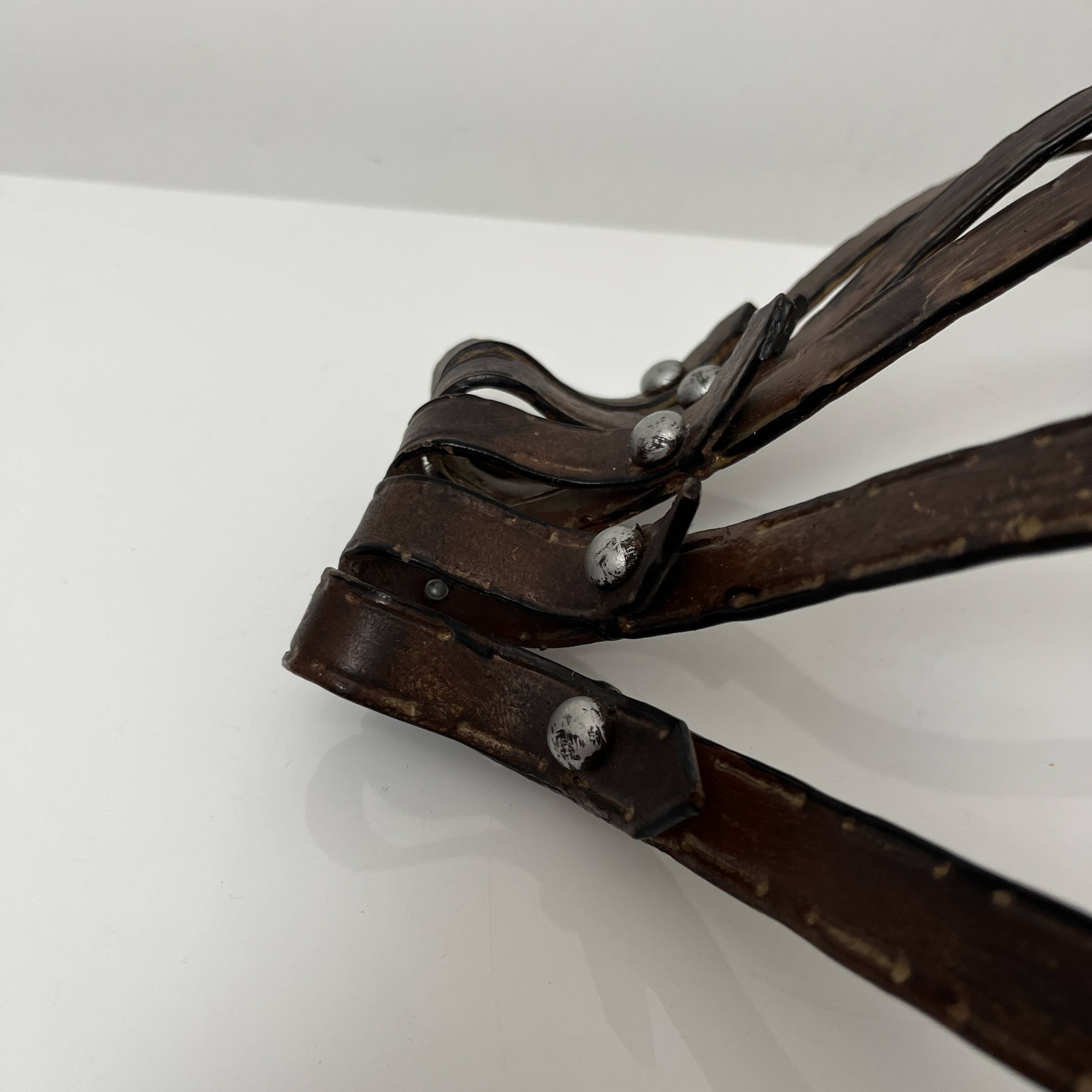 Small wall console Wrought iron trompe l'oeil stitched saddle leather