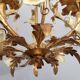 Hollywood Regency Vintage gold plated ceiling lamp porcelain roses Italy