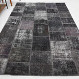 7x10 distressed black & gray vintage rug, 299x203cm