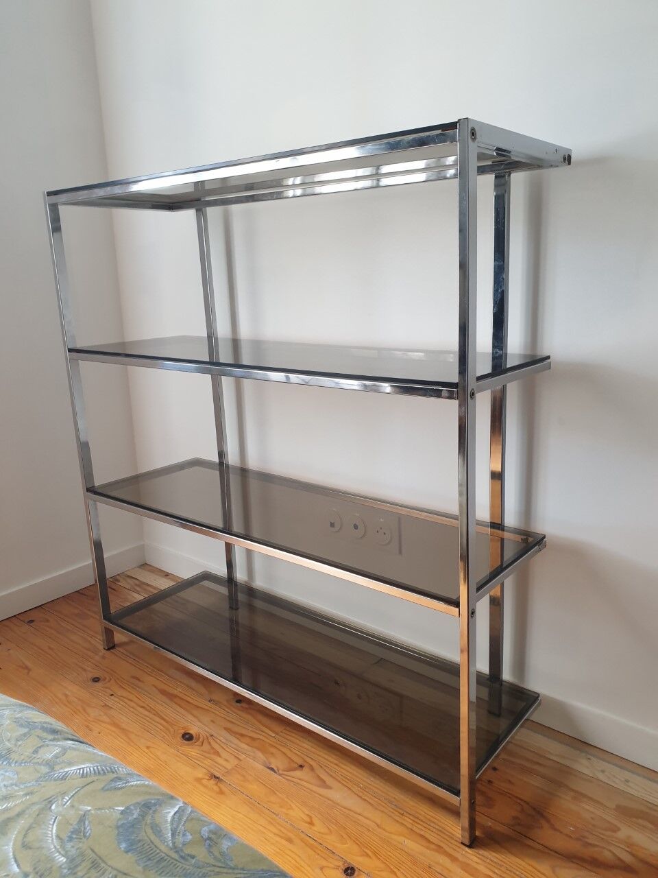 Chrome shelves and smoked glass 70s