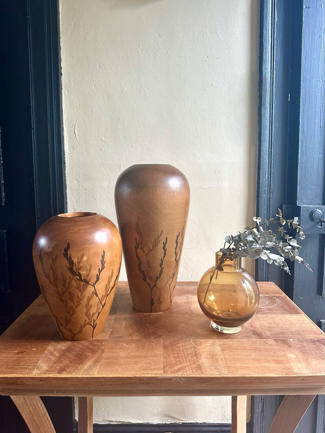 Pair of wooden vases