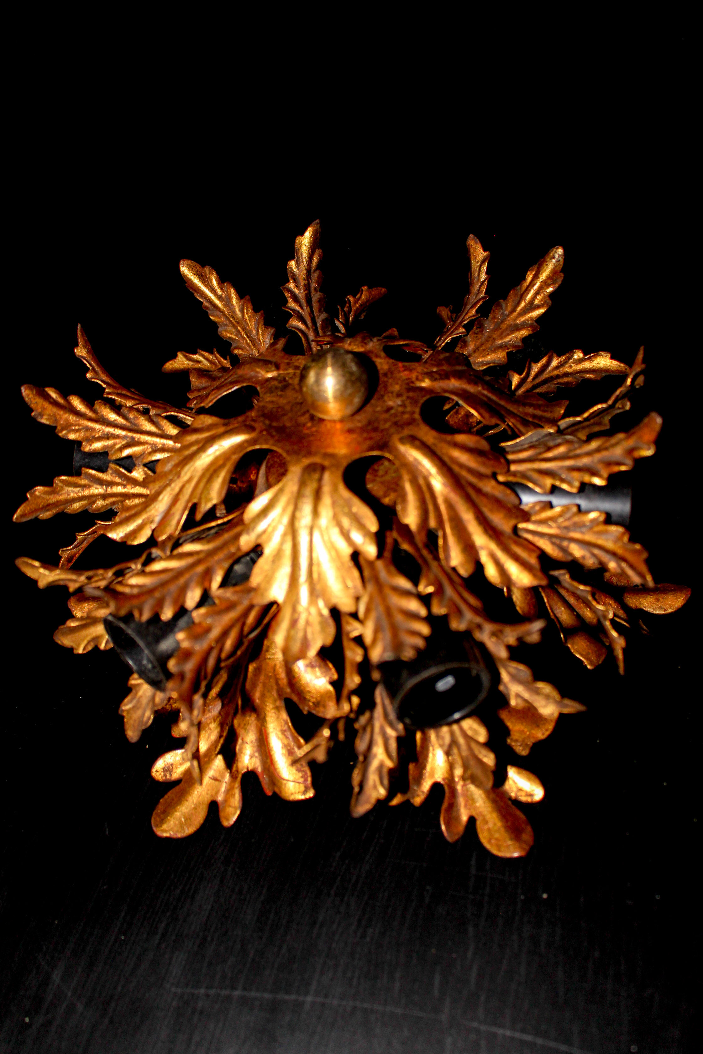Banci firenze gilded flush mount italian wall lamp, 1960s
