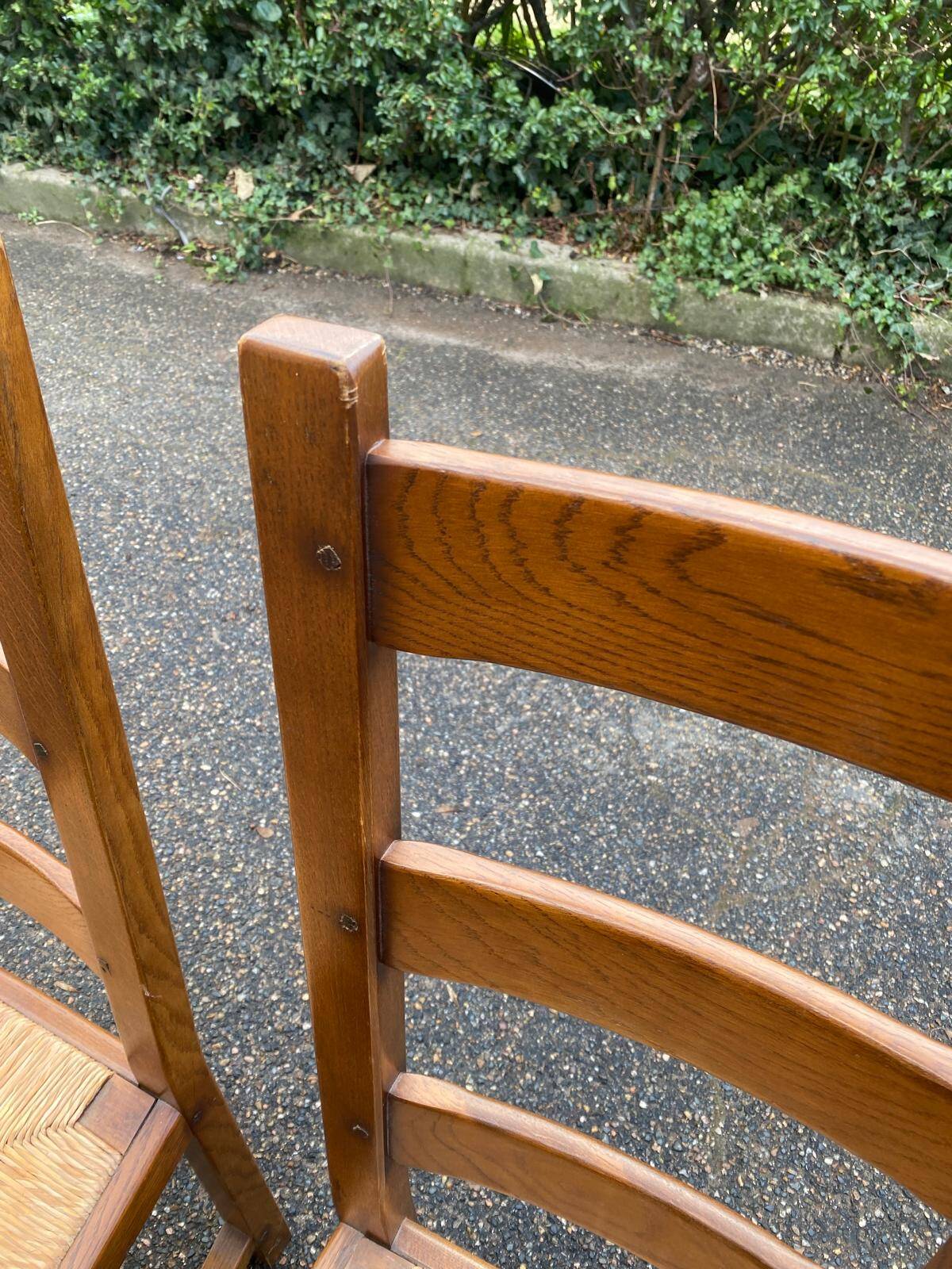 4 Vintage Farmhouse Style Solid Wood Straw Dining Chairs
