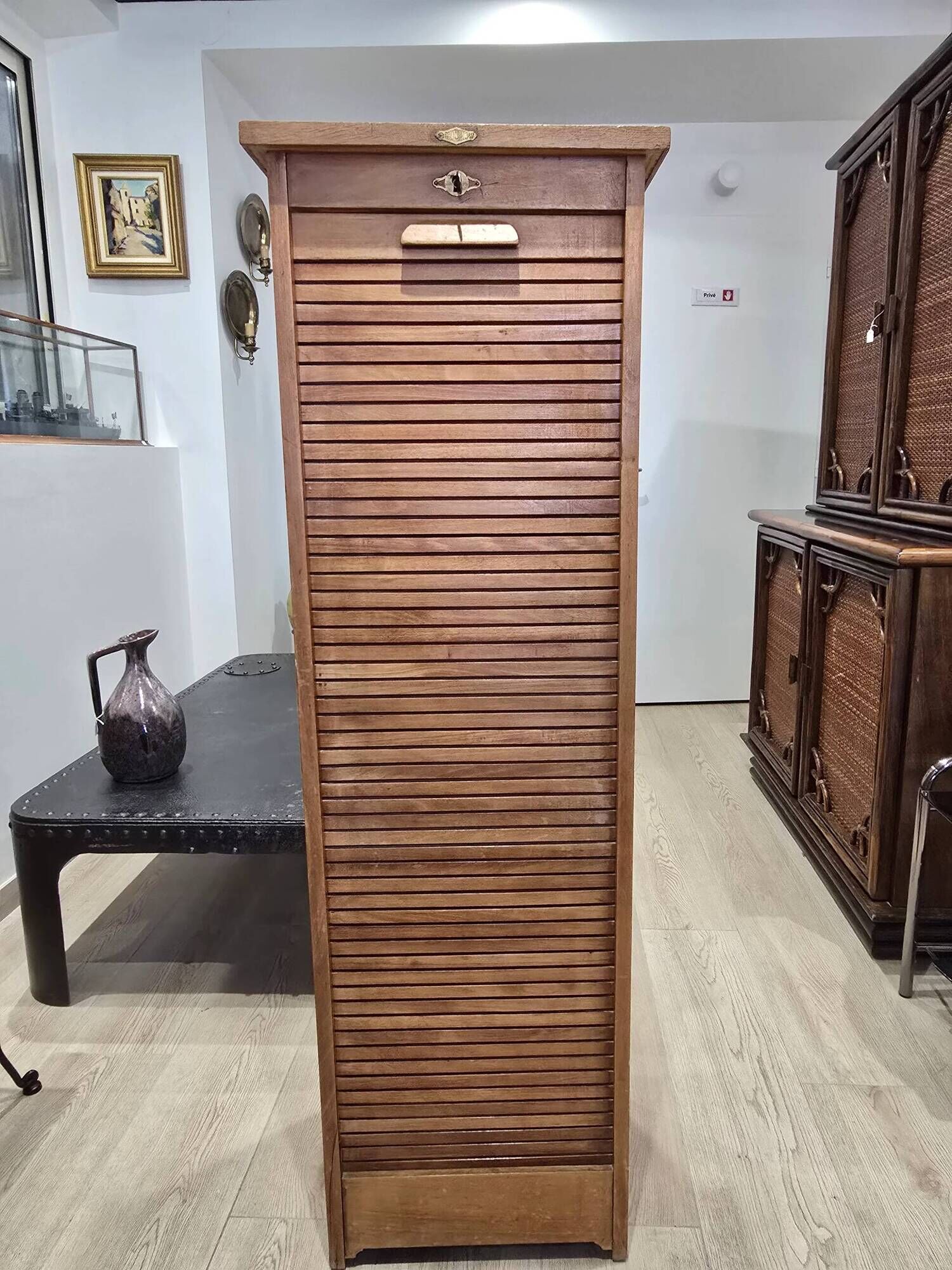 Vintage gm radia cabinet with curtain – office furniture from the 1930s/40s.