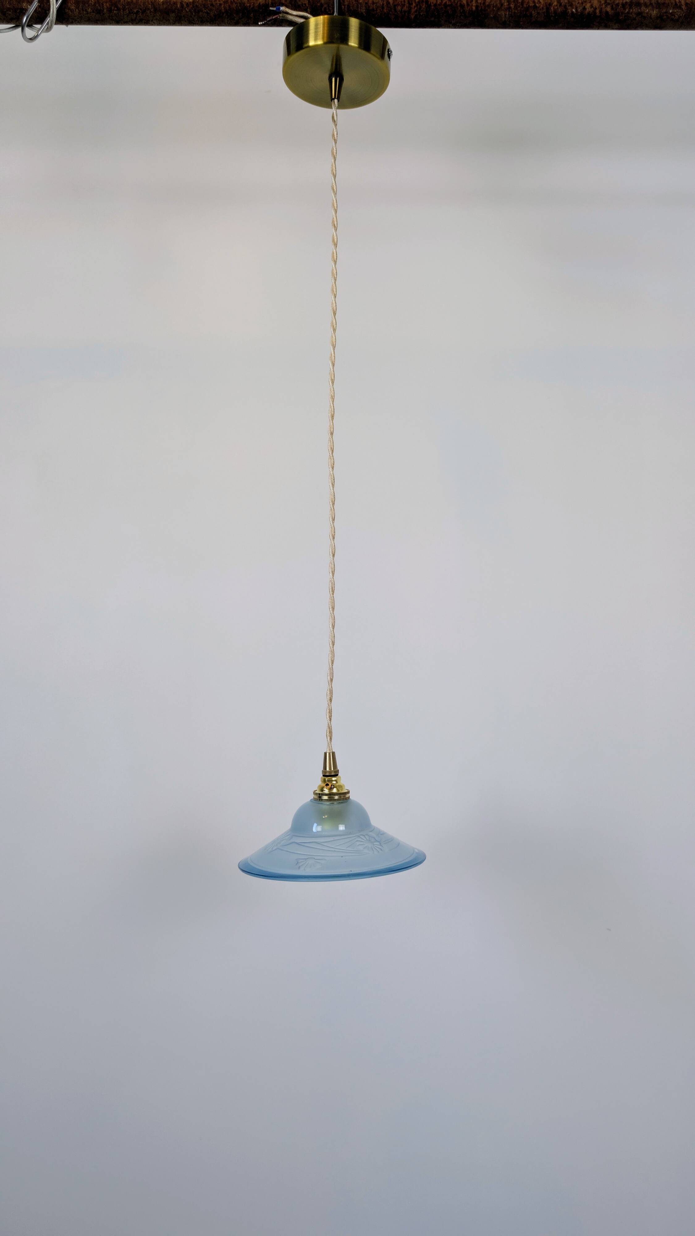 Art Deco blue glass pendant light, moulded glass shade — Ø19 cm — 3 available