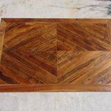 Walnut table with wood marquetry, 2 extensions.