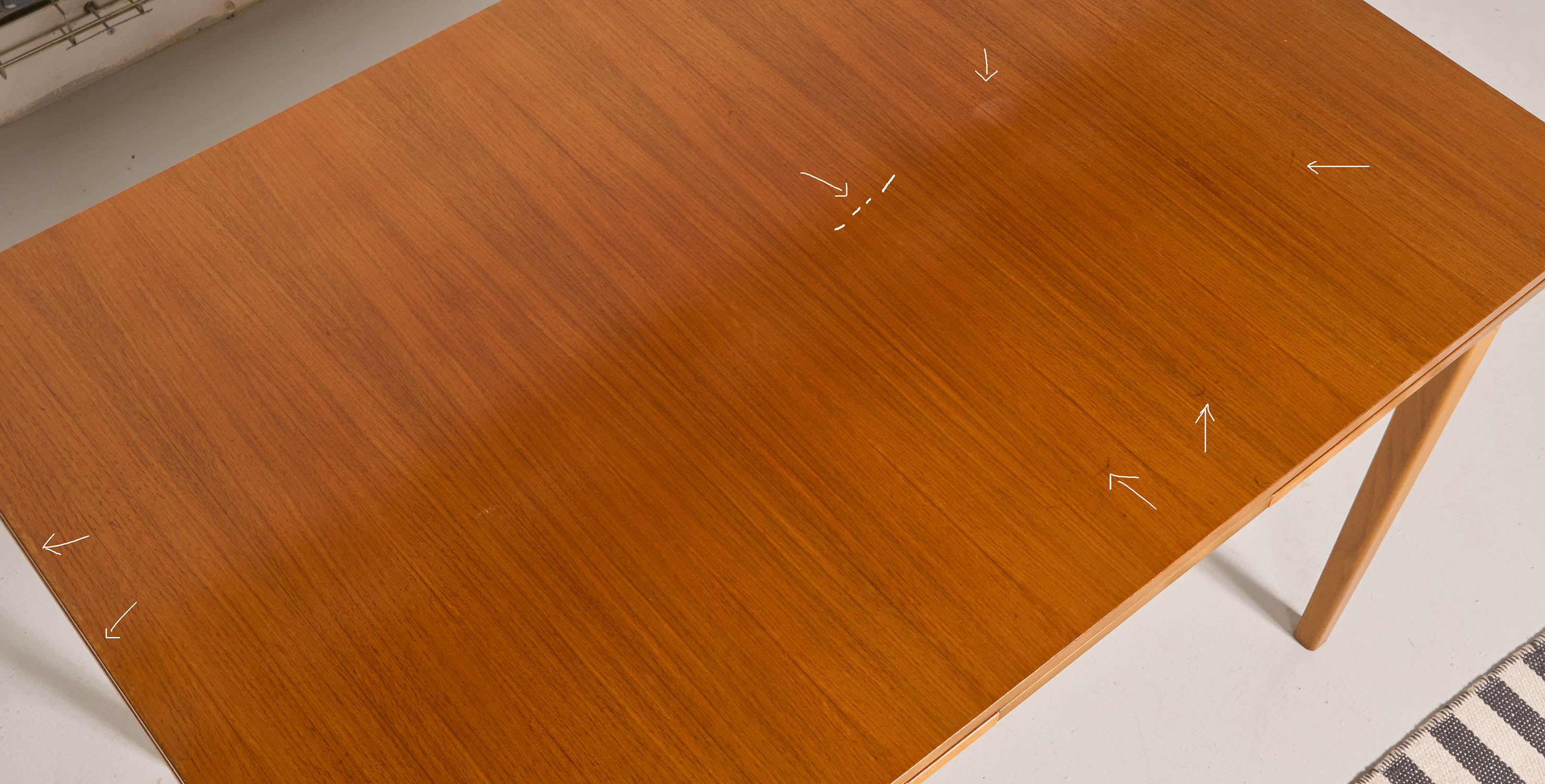 Vintage Scandinavian style dining table, side extensions