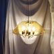 Grand lustre en laiton et verre fumé, six branches, space age, baroque, Italie, 1970.