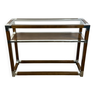 Console in wood and chrome-plated aluminum