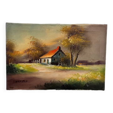 Old cottage oil painting