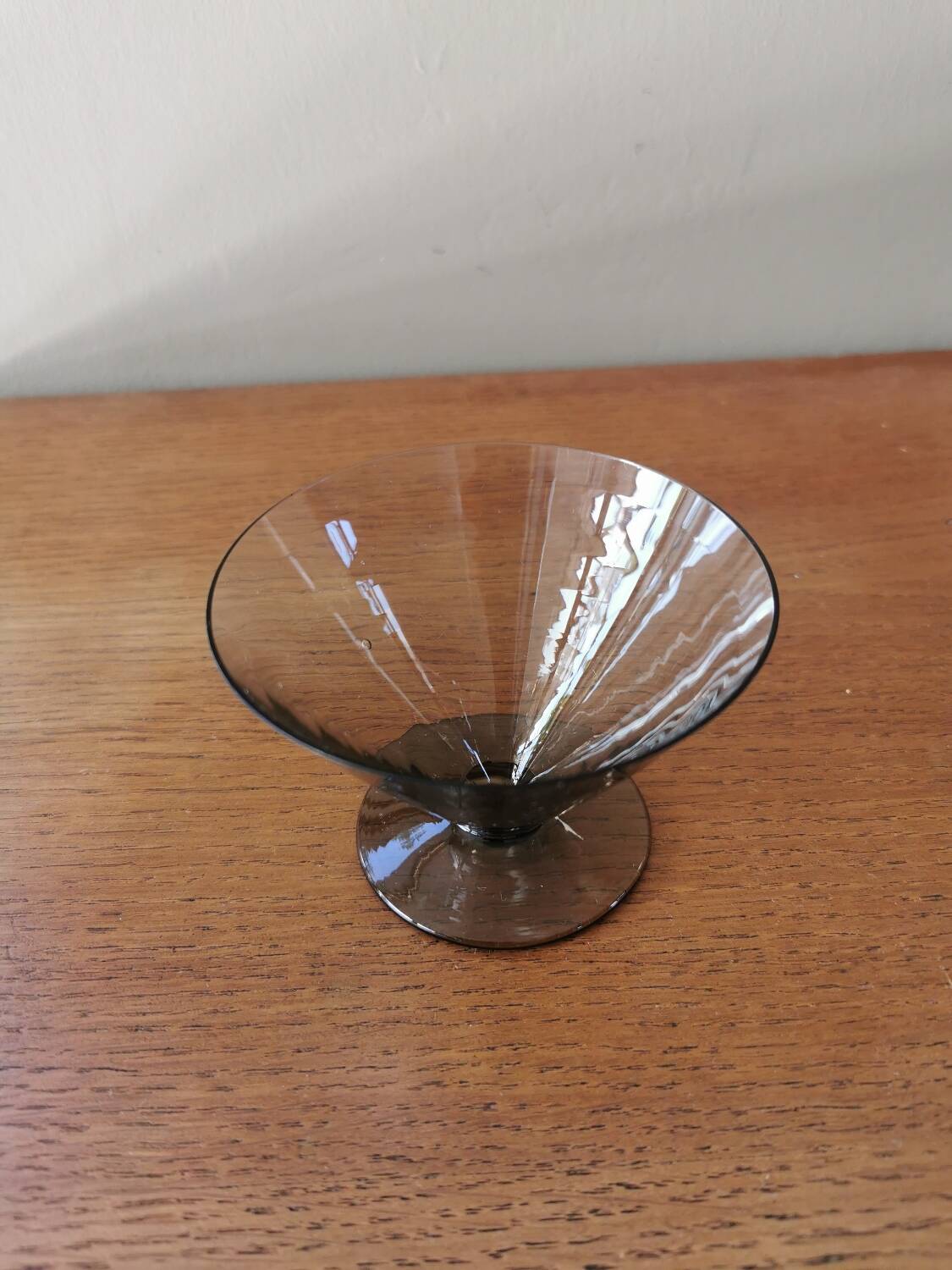 Set of 7 smoked glass art deco cups