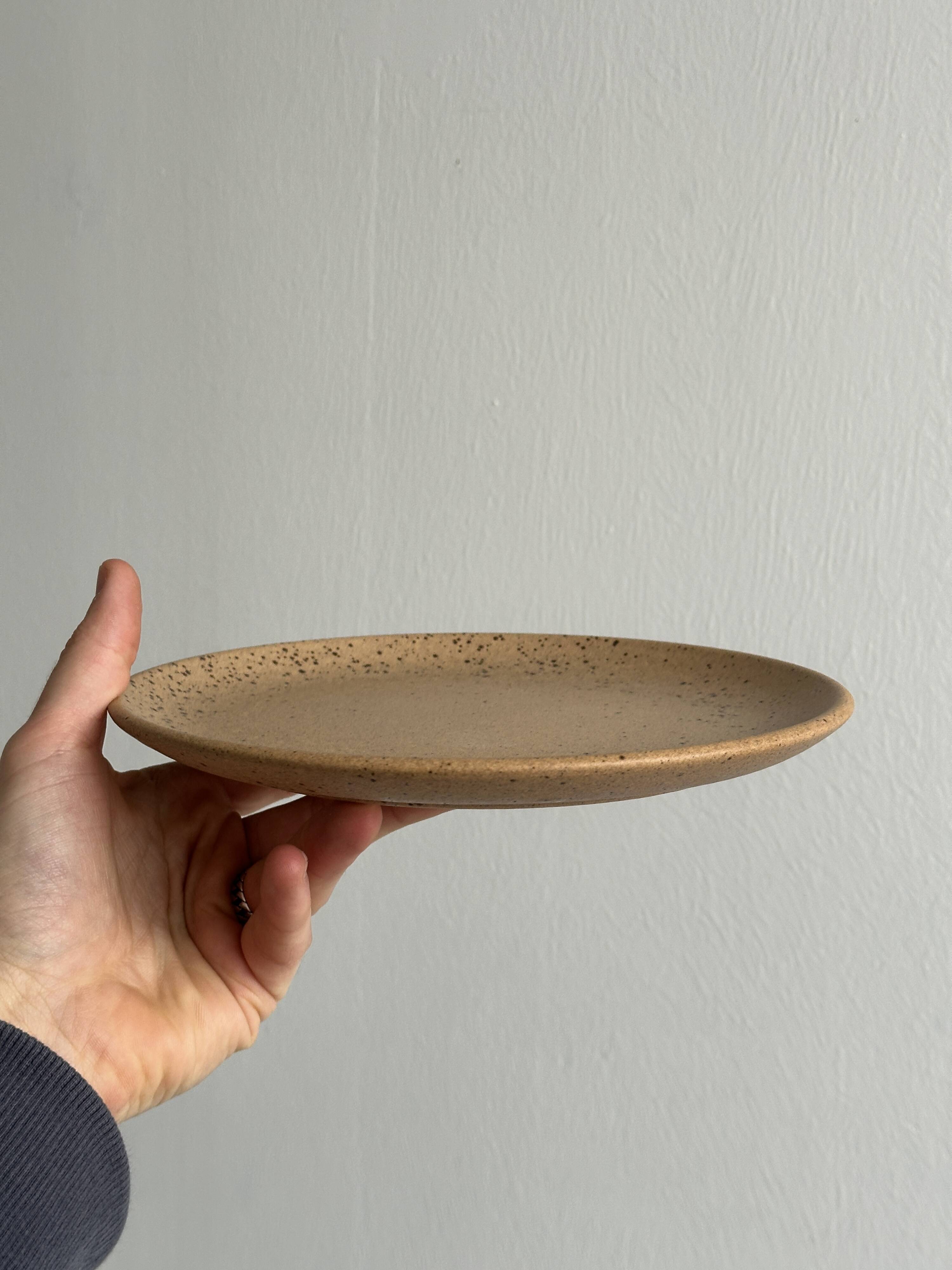 Set of 4 vintage speckled stoneware plates