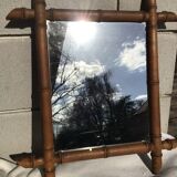 Miroir bois tourné bambou ancien 50x44cm