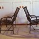 Lot de 2 Fauteuils de jardin en rotin et bambou -Vintage -Années 60 - avec coussins - vernis satin