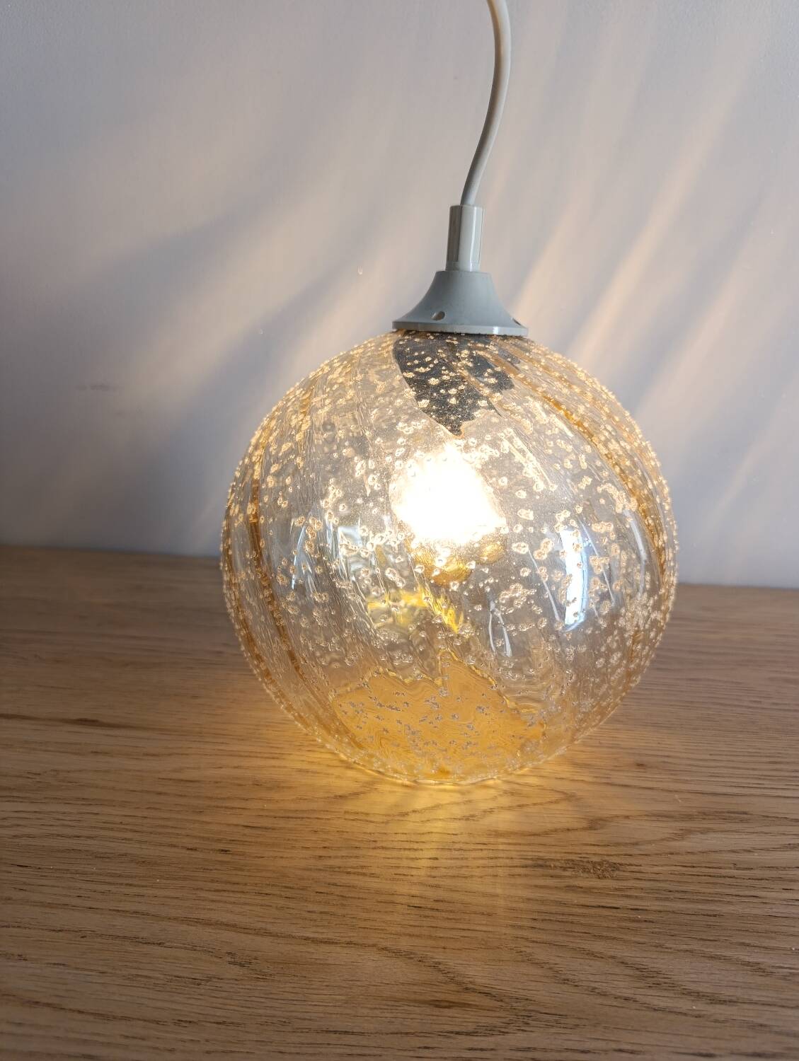 Amber bubble glass vintage pendant globe – 1960s/70s design