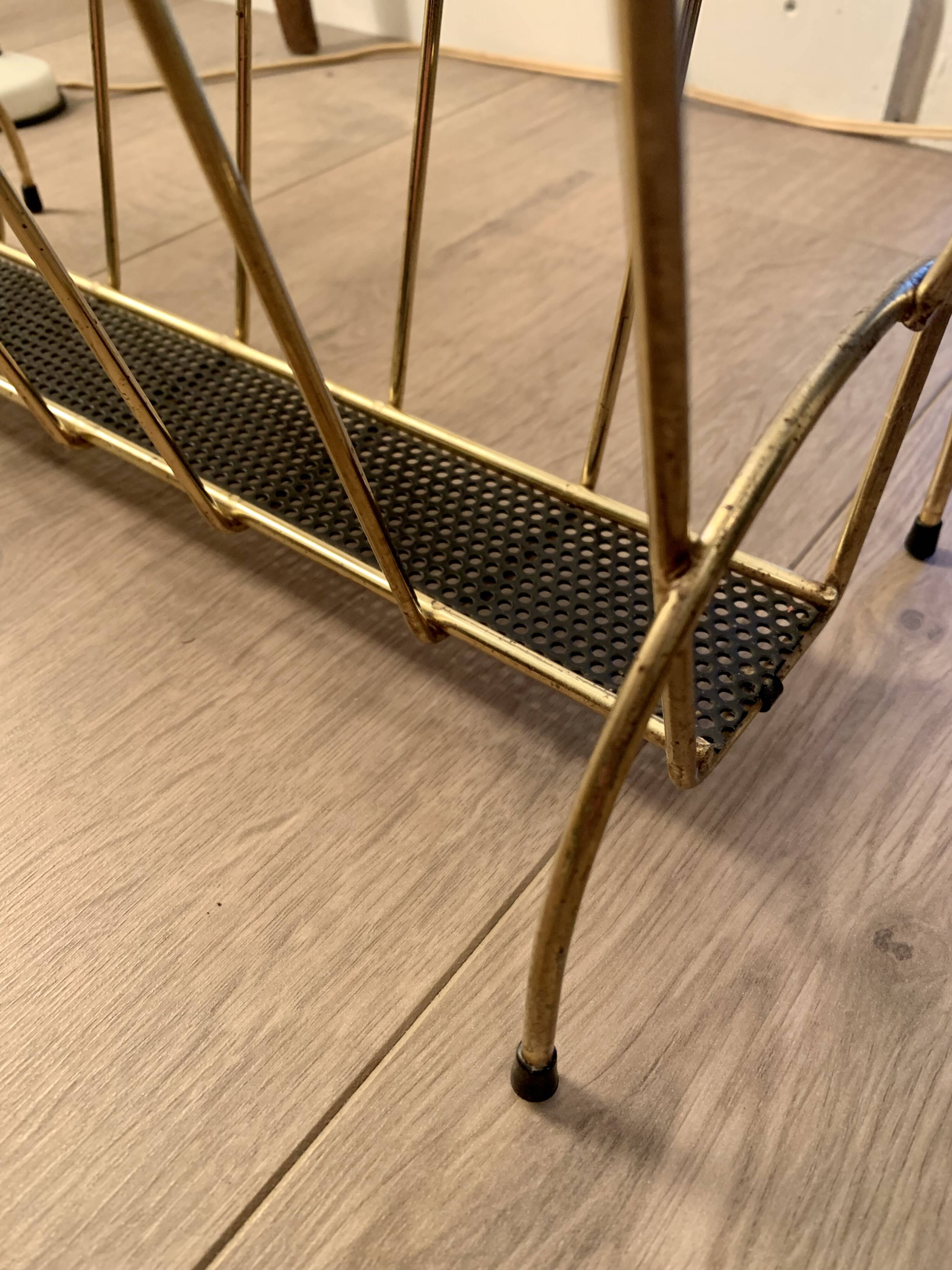 Vintage golden metal magazine rack retro 1960
