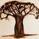 Signed monochrome watercolour painting of a baobab tree, South Africa.