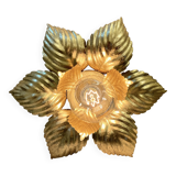 Masca 1970s 1980s Hollywood Regency Gold Leaf Metal Flower Wall Sconce