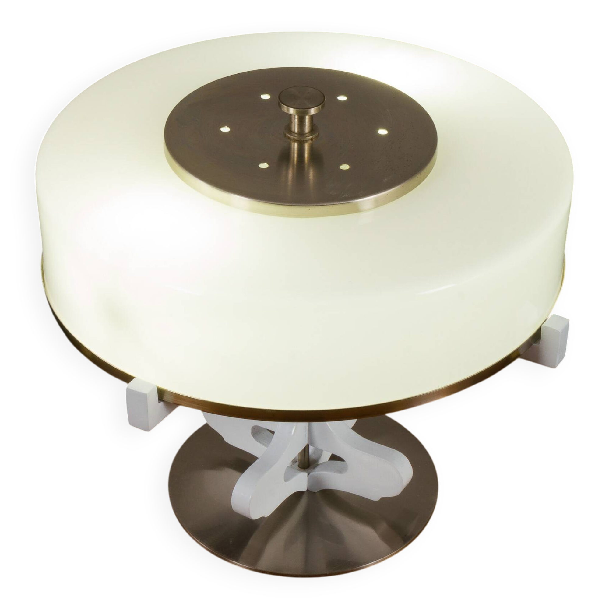 Lampe de table italienne Space Age avec abat-jour en verre de Murano, années 1970.