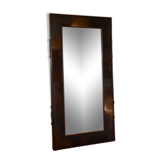 Free-standing mirror with leather frame