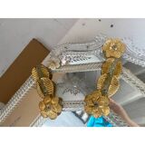 Venetian Rectangular Gold Floreal Hand-Carving Mirror in Murano Glass Style