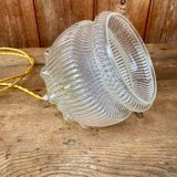 Vintage flower-shaped transparent glass pendant globe.