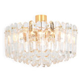 Magnificent luminaire in gilded brass and crystal glass Palazzo, Kalmar, Austria, 1970.